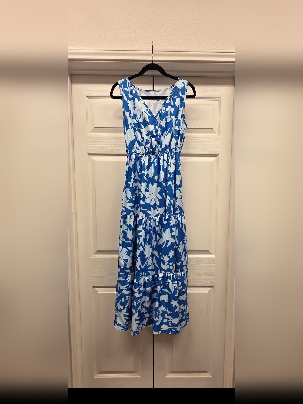 Floral Print V-Neck Sleeveless Maxi Dress - Blue